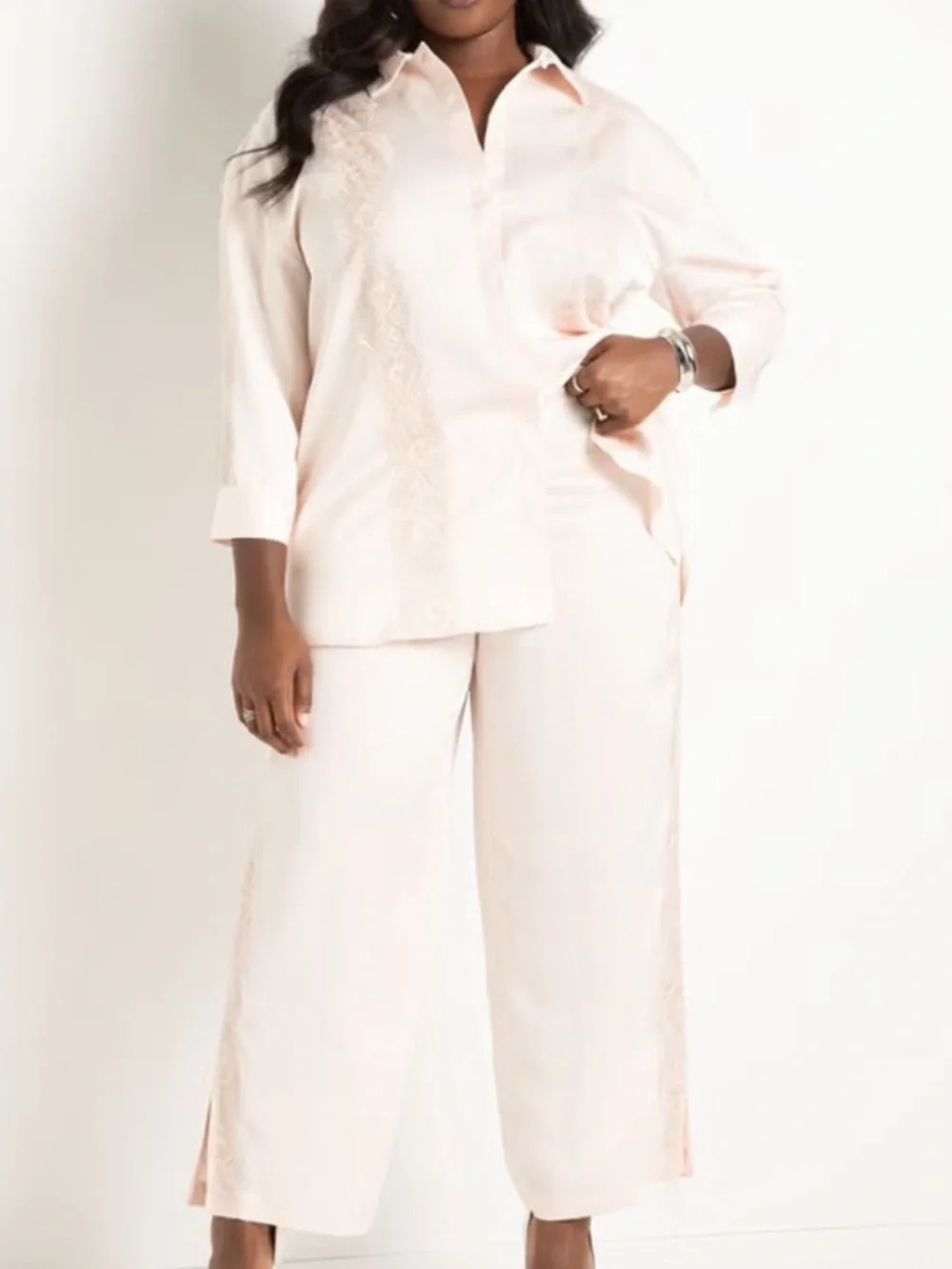 Eloquii Matching Set Satin and Lace  In Rosewater Size 18